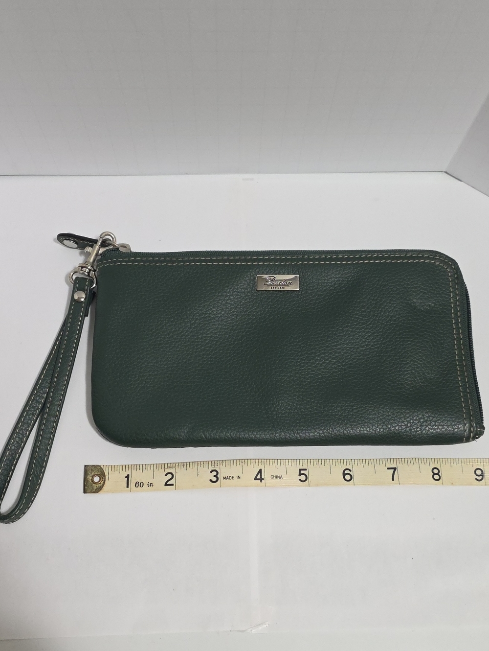 Buxton Dark Green Pebbled Leather Wristlet